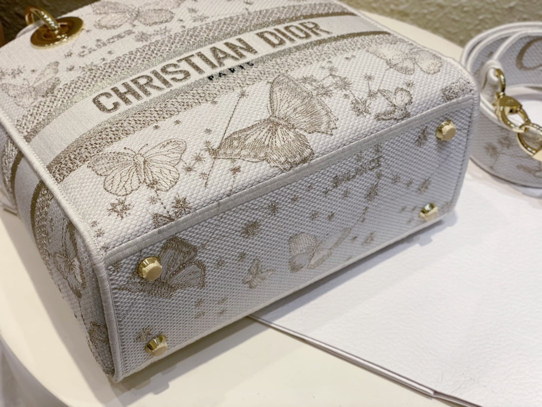Christian Dior Lady D-Lite Bag with Grey Butterfly Embroidery - Small