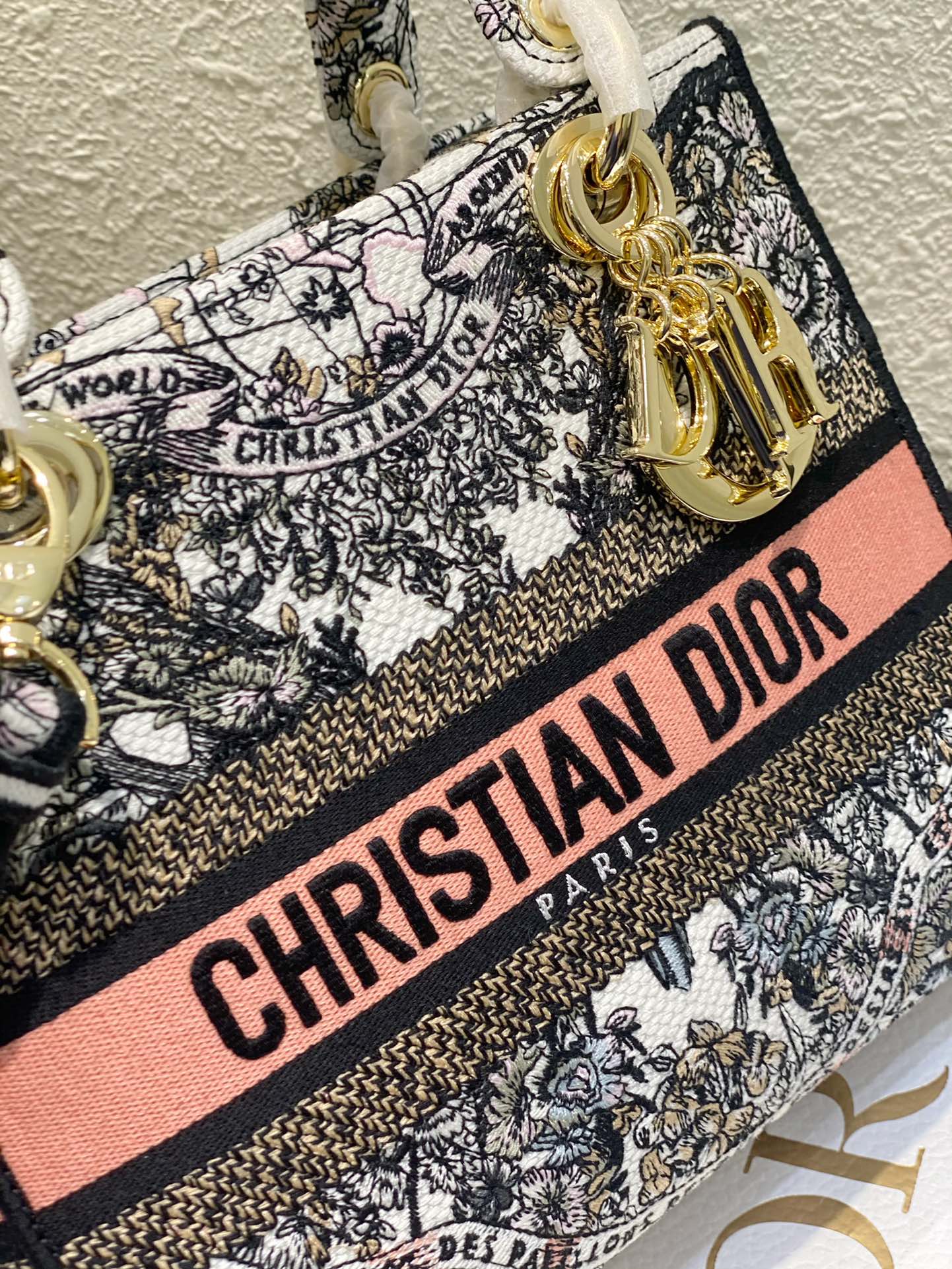 Dior Vintage Embroidered Floral Canvas Handbag with Shoulder Strap