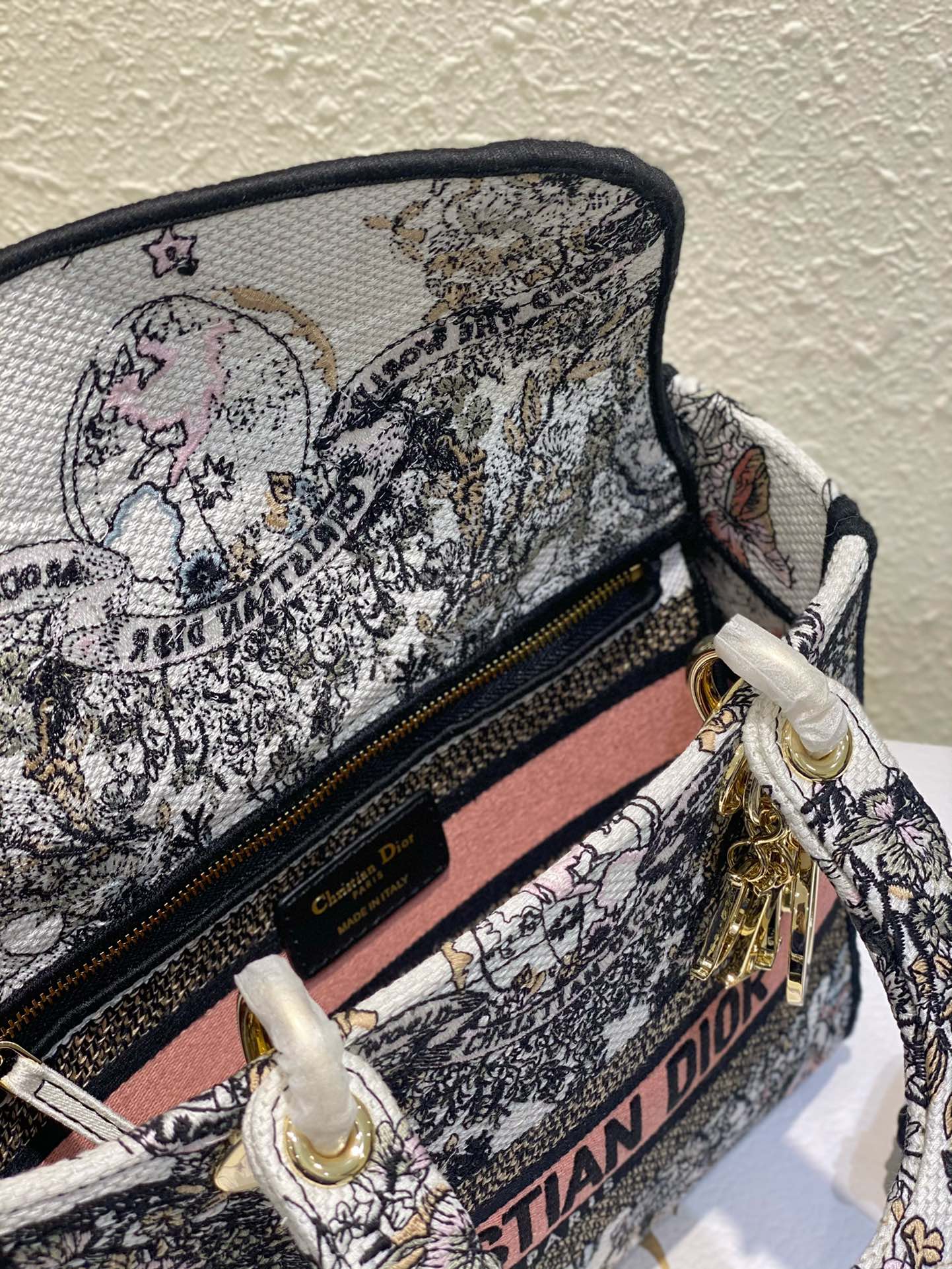 Christian Dior Lady D-Lite Embroidered Canvas Bag - Medium