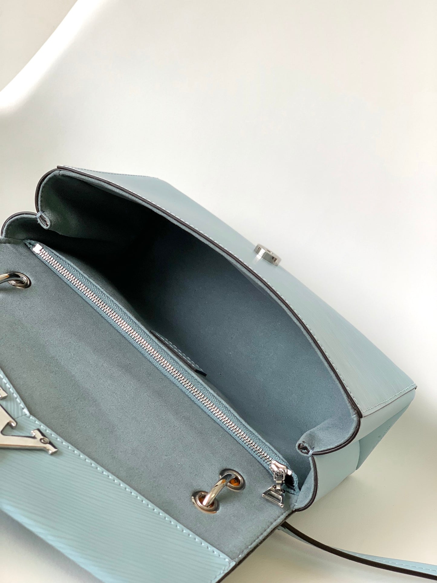 Louis Vuitton Classic Light Blue Textured Leather Crossbody Handbag with Top Handle