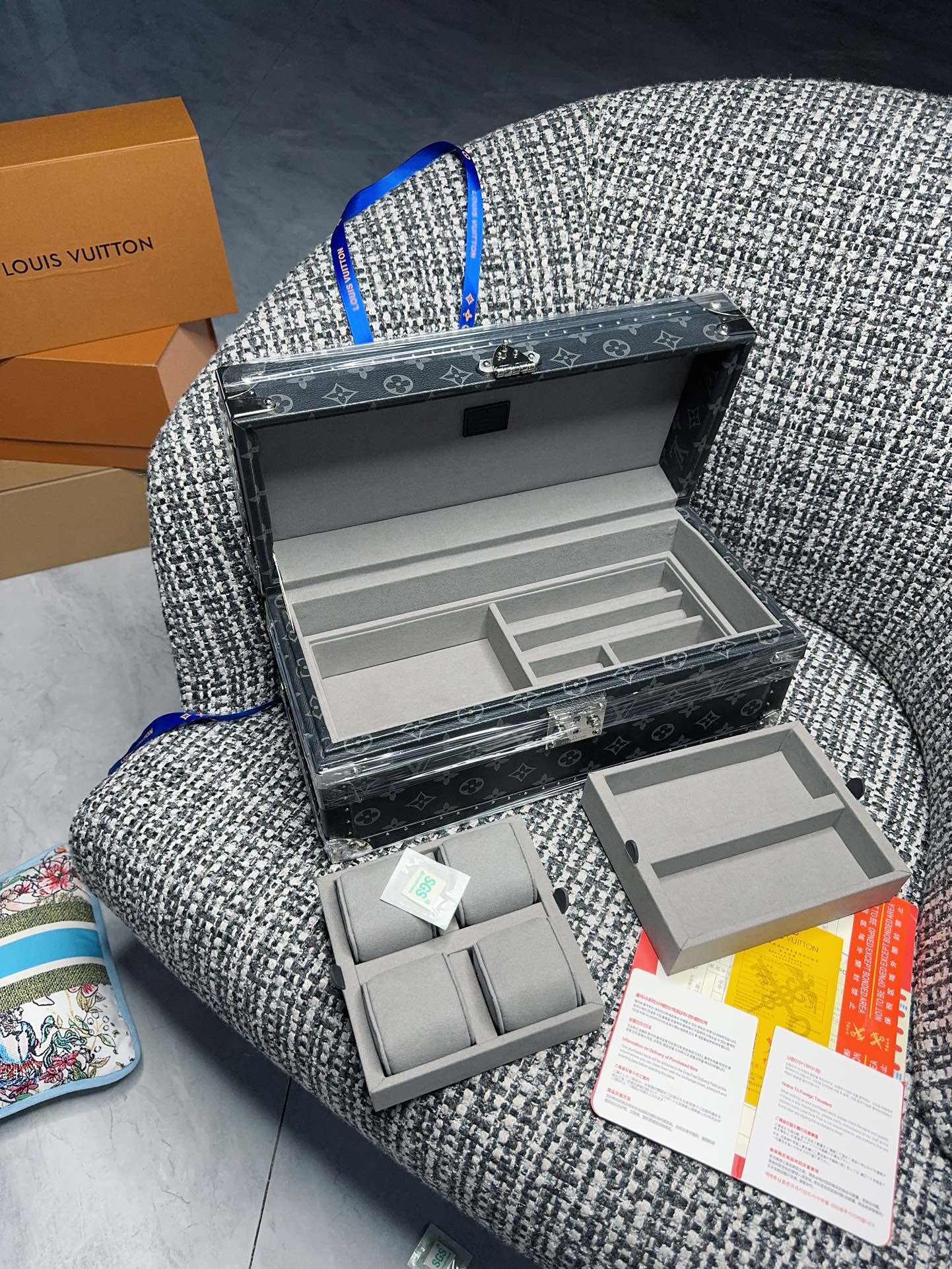 Luxury Brown Monogram Watch Box and Jewelry Organizer Trunk