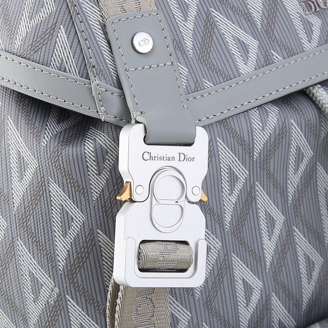 Dior Grey Geometric Diamond Pattern Drawstring Travel Backpack