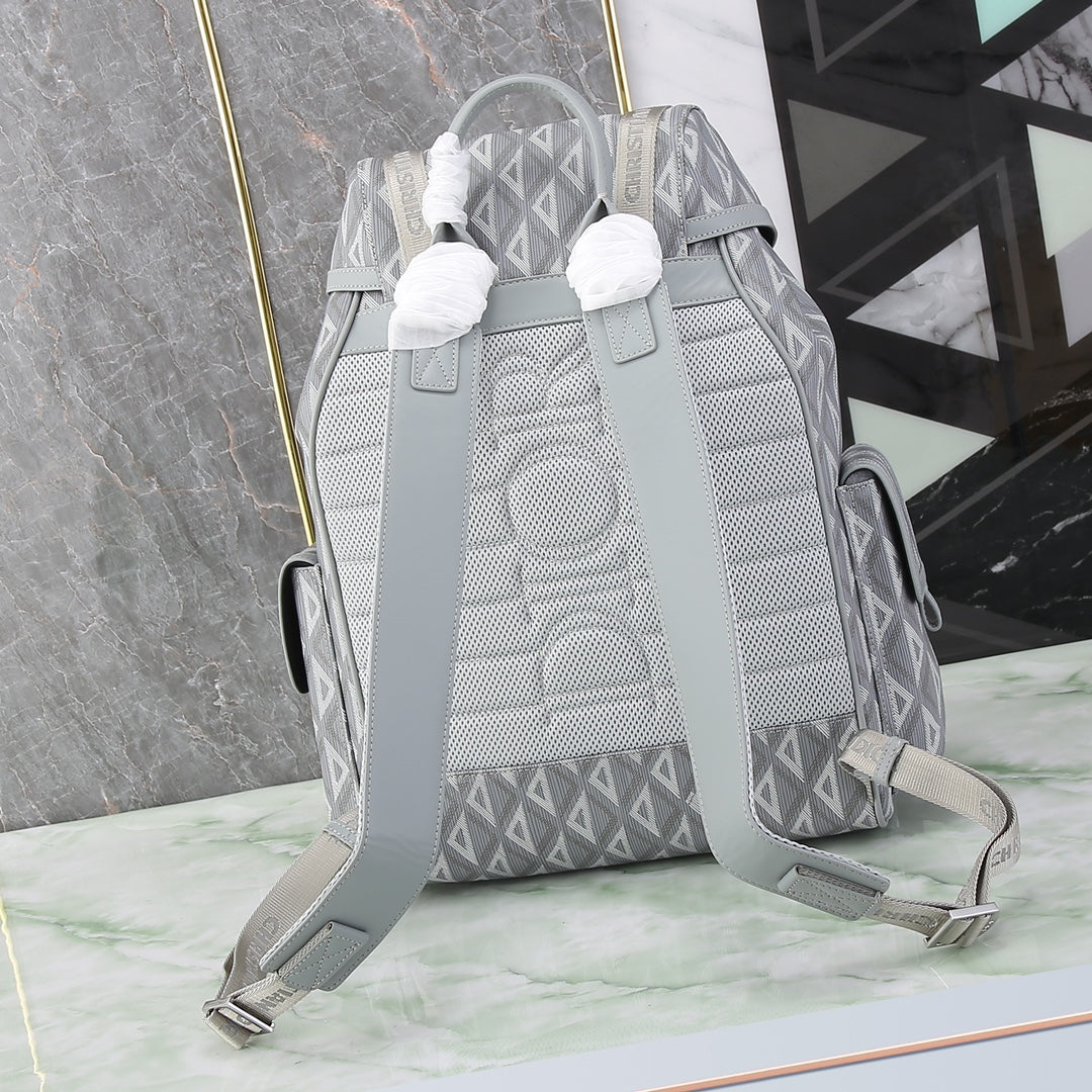 Dior Style CD Diamond Canvas Hit The Road Backpack - Grey Designer Travel Bag