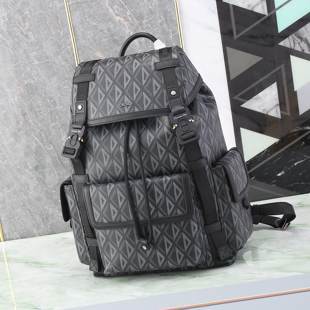 Dior Grey Geometric Diamond Pattern Men's Travel Backpack