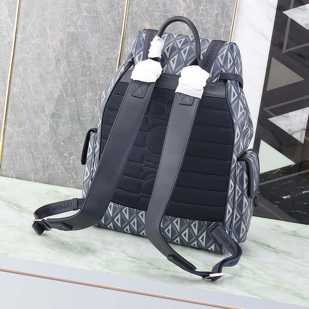 Dior Modern Geometric Pattern Backpack with Buckle Straps and Drawstring