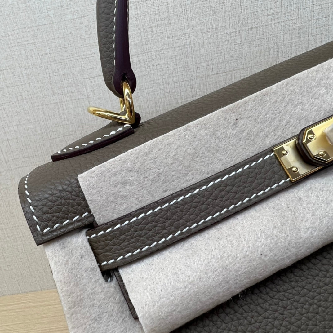 Luxury Two-Tone Leather Top-Handle Handbag - Elegant Brown and Grey Satchel