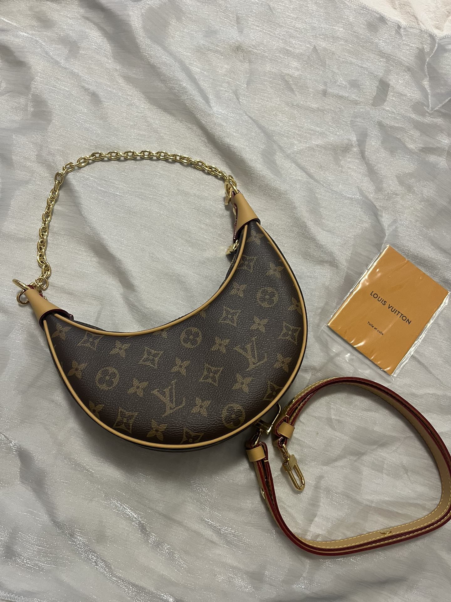 Louis Vuitton Vintage Brown Monogram Crescent Hobo Bag with Gold Chain