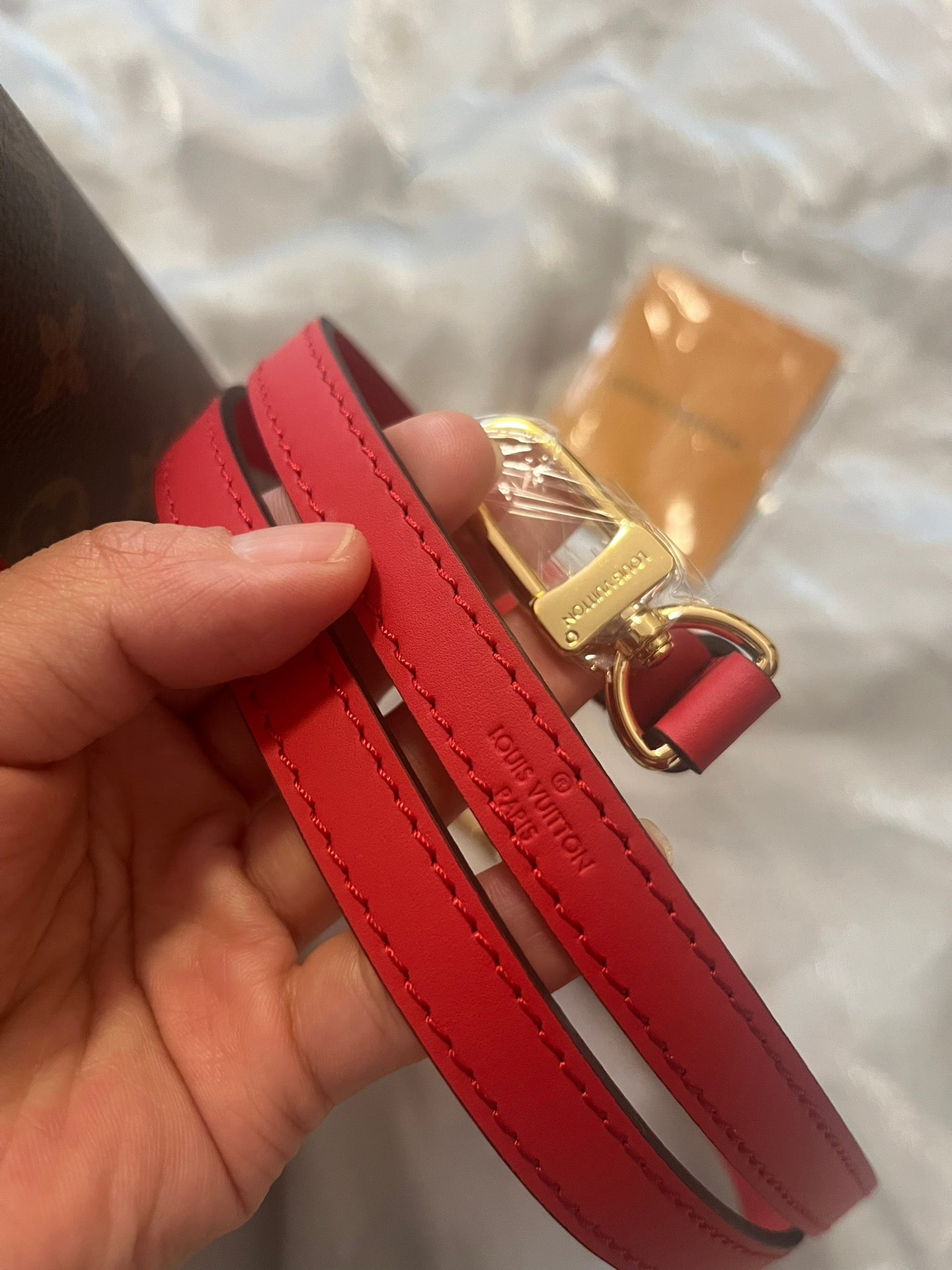 Louis Vuitton Brown Monogram Canvas Drawstring Bucket Bag with Red Strap