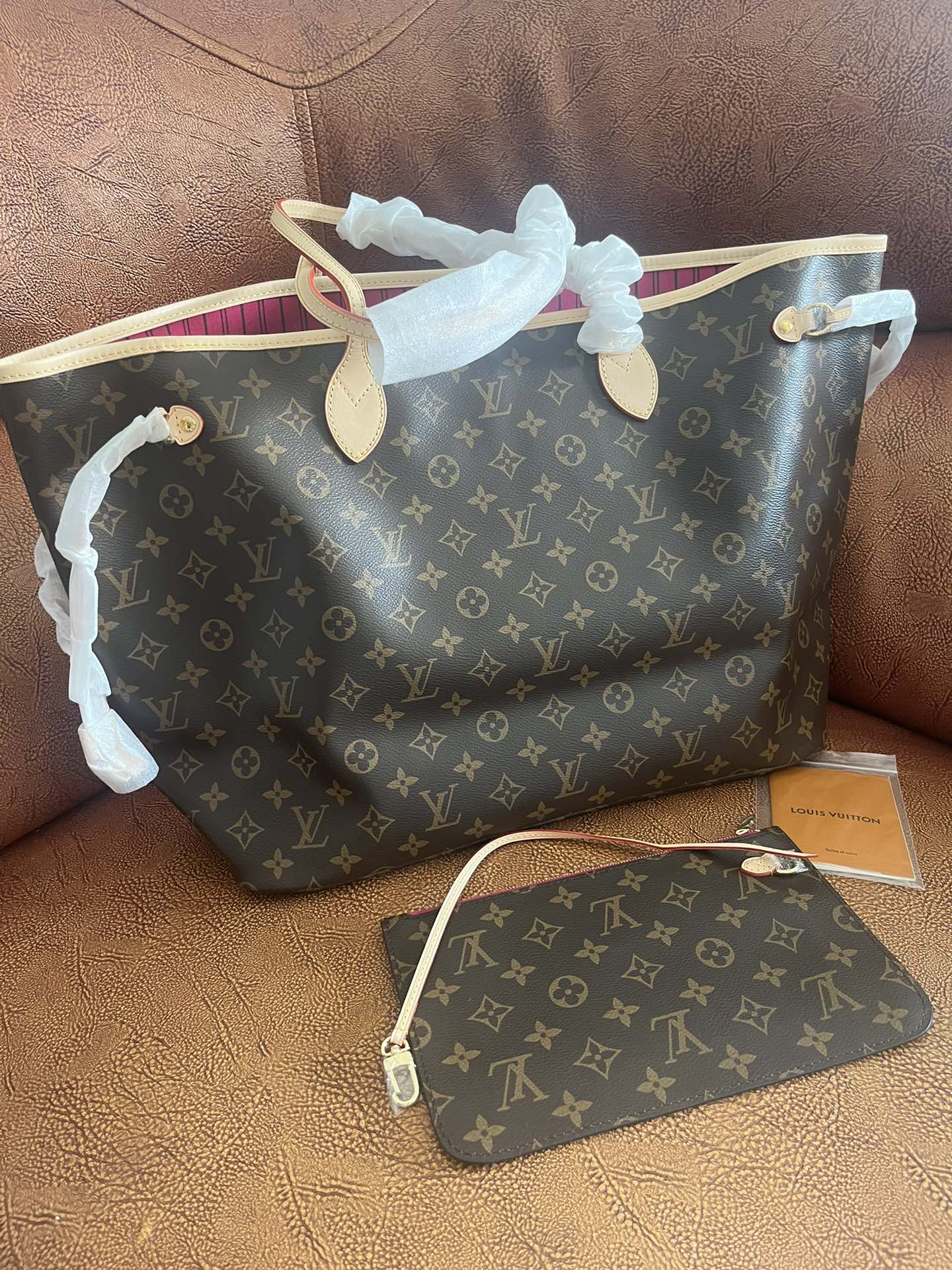 Louis Vuitton Classic Monogram Canvas Tote Bag with Matching Pouch