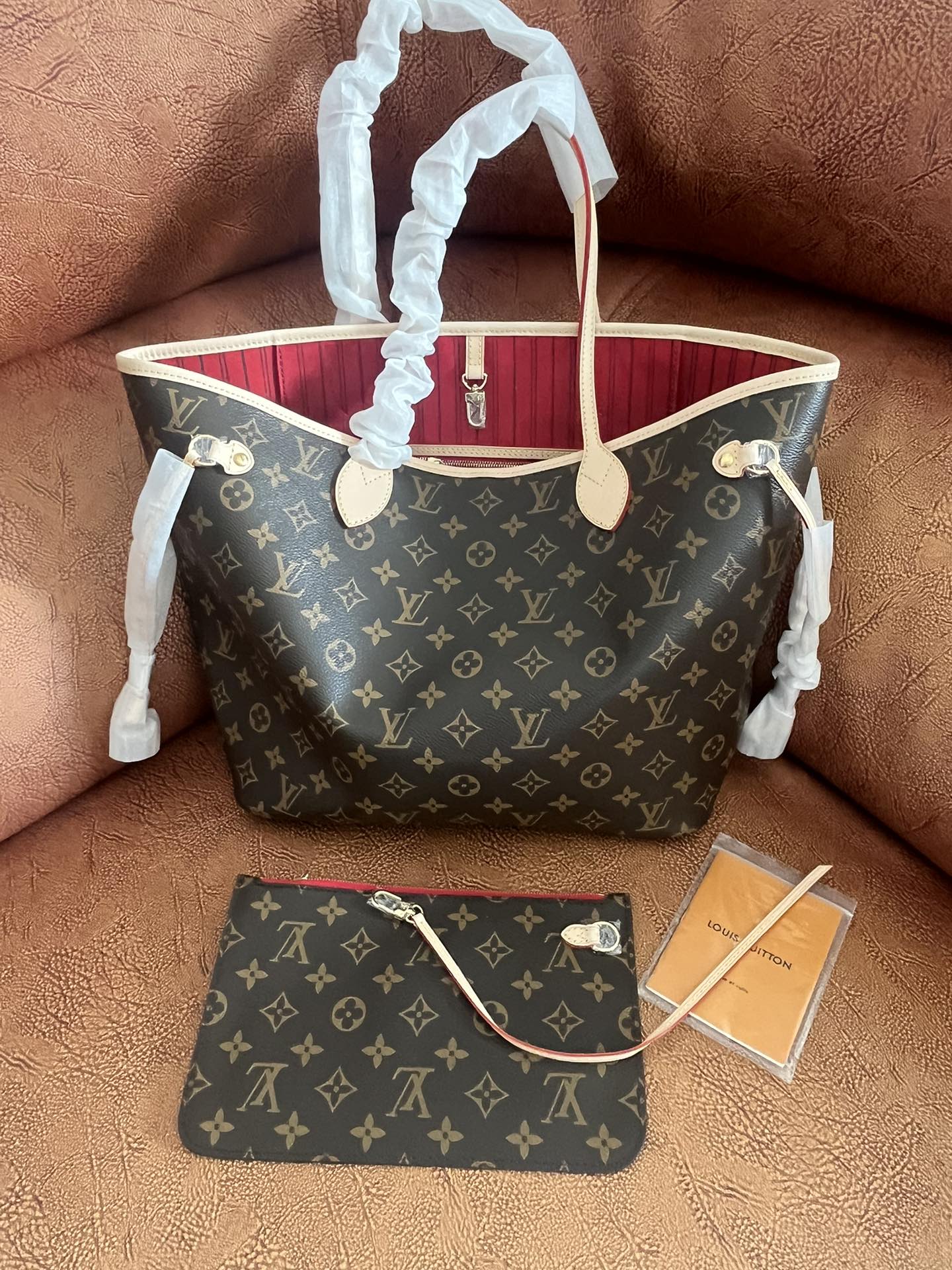 Louis Vuitton Brown Monogram Canvas Shoulder Tote Bag with Removable Pouch