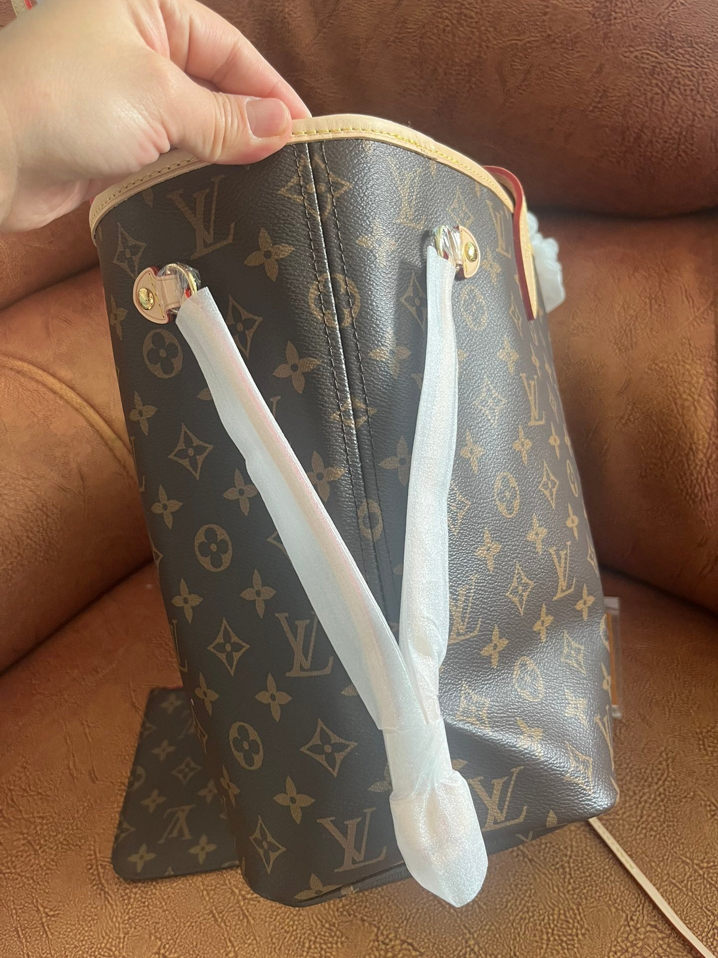 Louis Vuitton Classic Brown Monogram Canvas Shoulder Tote Bag with Matching Pouch