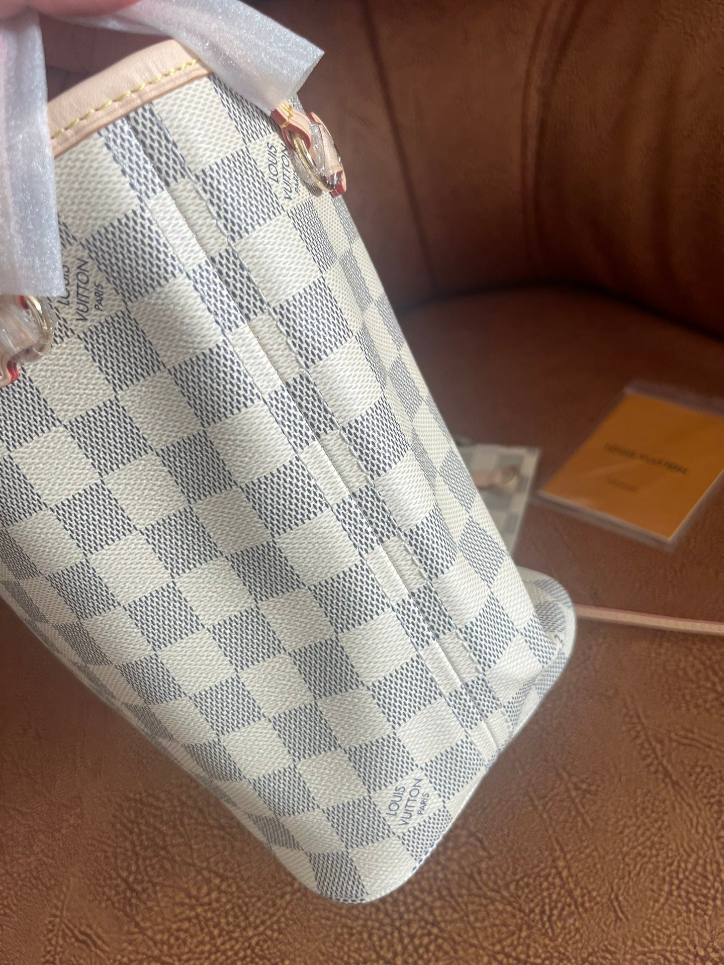 Louis Vuitton Classic Grey and White Checkered Shoulder Tote Bag with Pouch Set