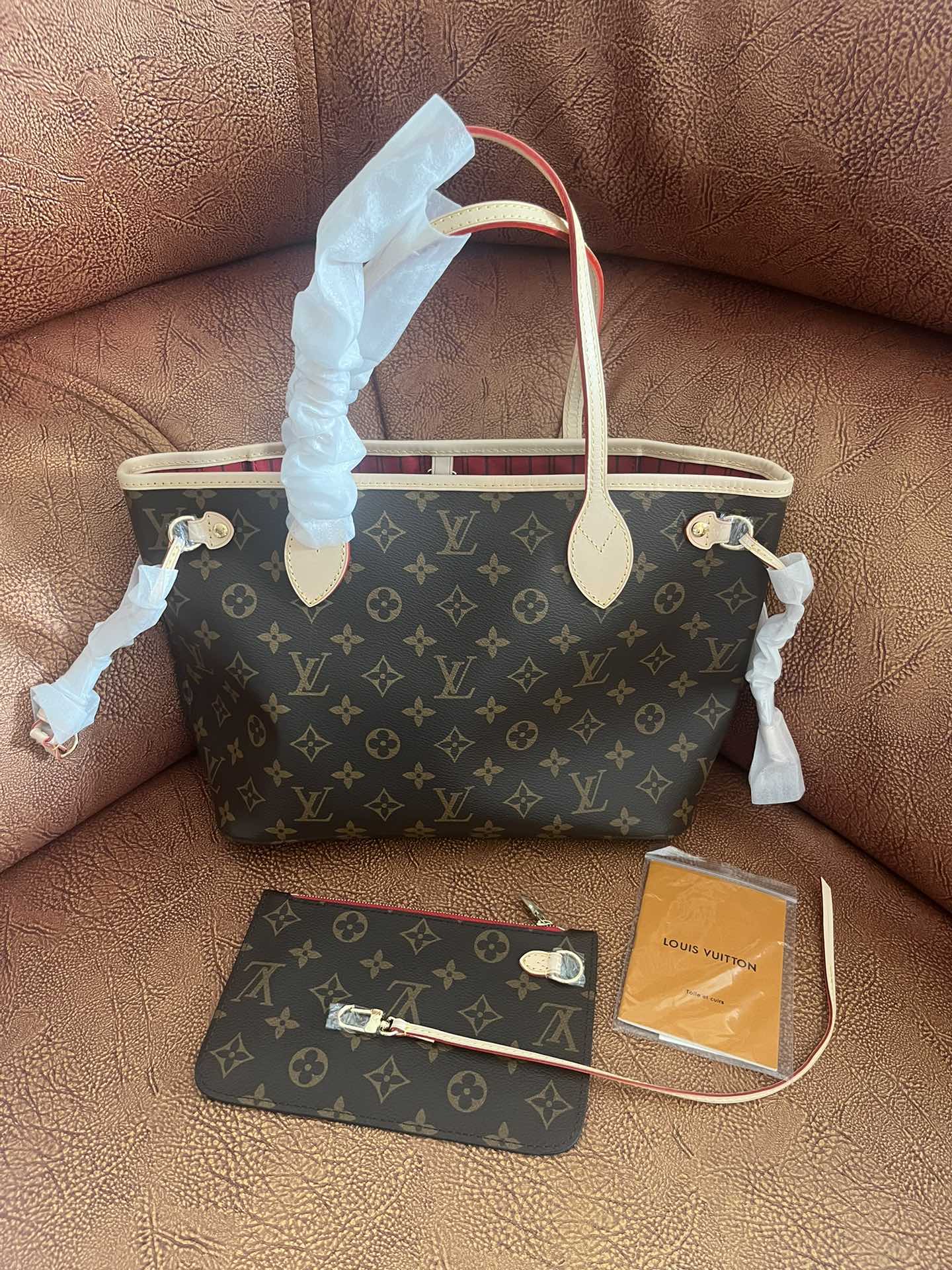 Louis Vuitton Women's Classic Brown Monogram Canvas Shoulder Tote Bag with Pouch