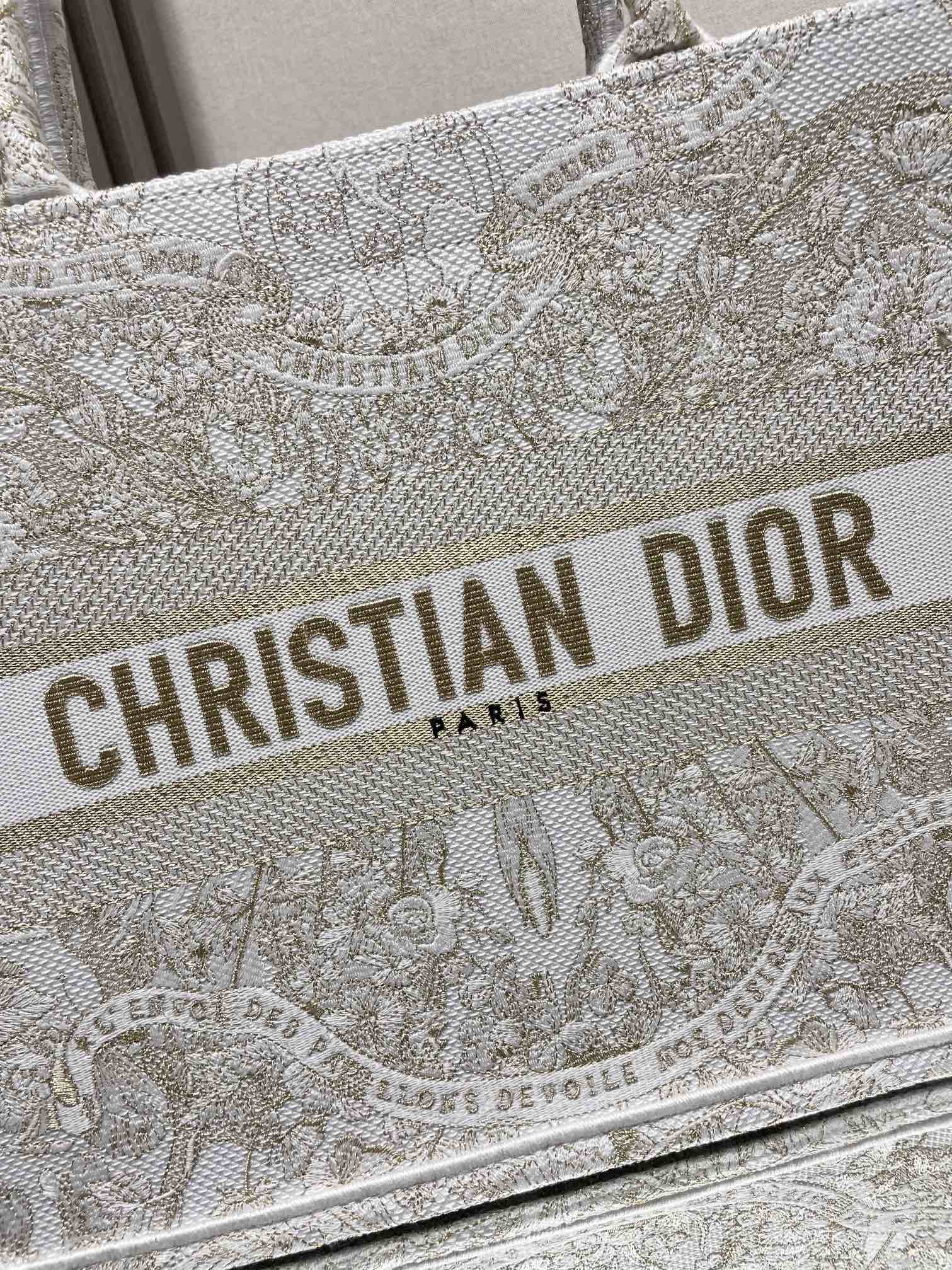 Dior Beige Floral Embroidered Canvas Tote Bag Large Shoulder Handbag