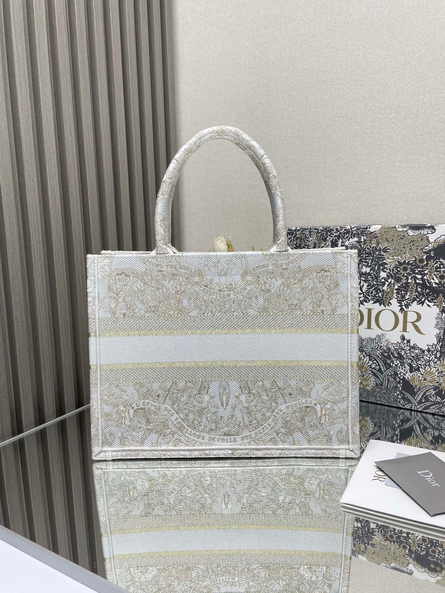 Dior Beige Floral Embroidered Canvas Tote Bag Large Shoulder Handbag