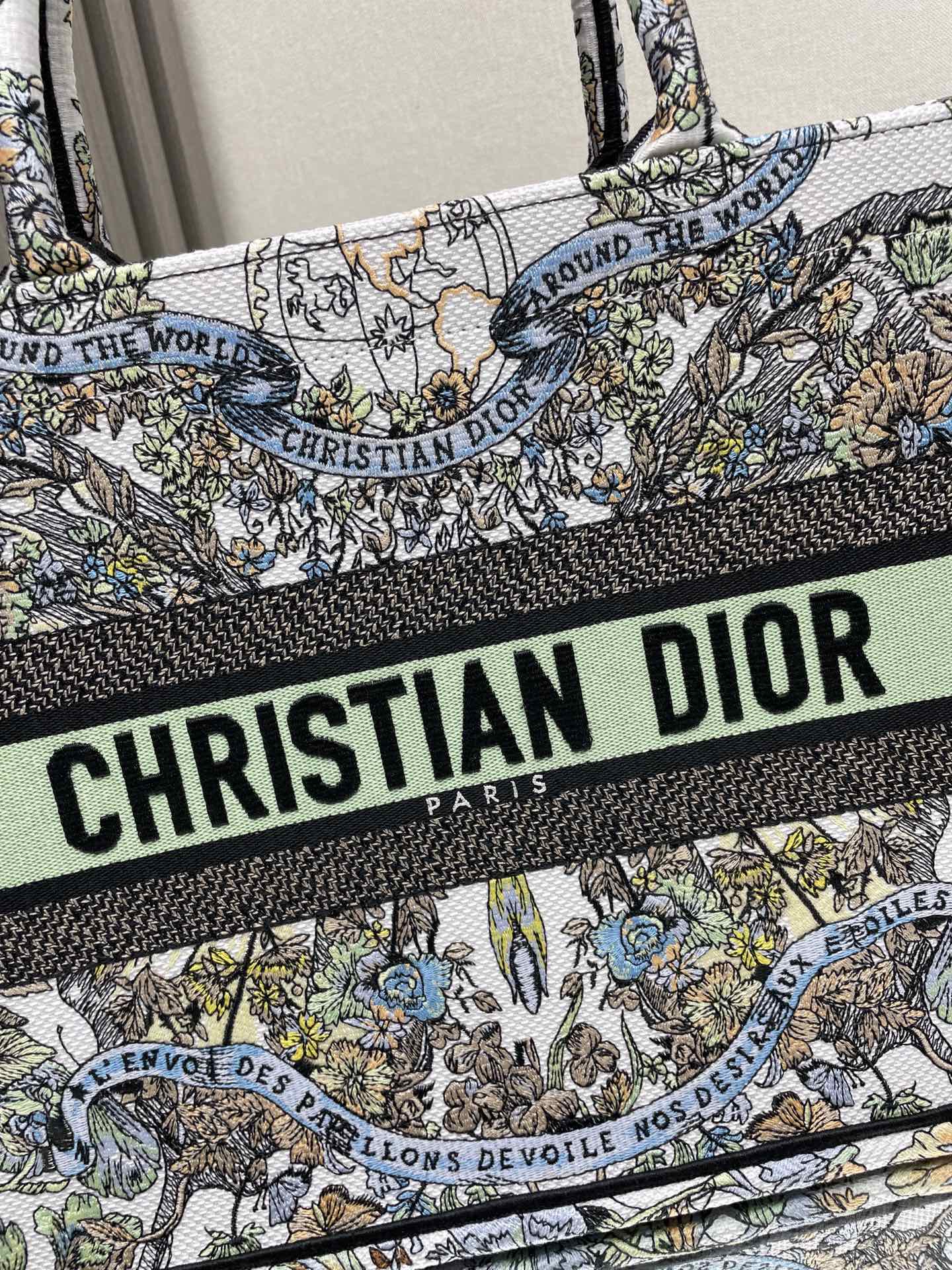 Dior Vintage Style Floral Embroidered Canvas Tote Bag with Top Handles
