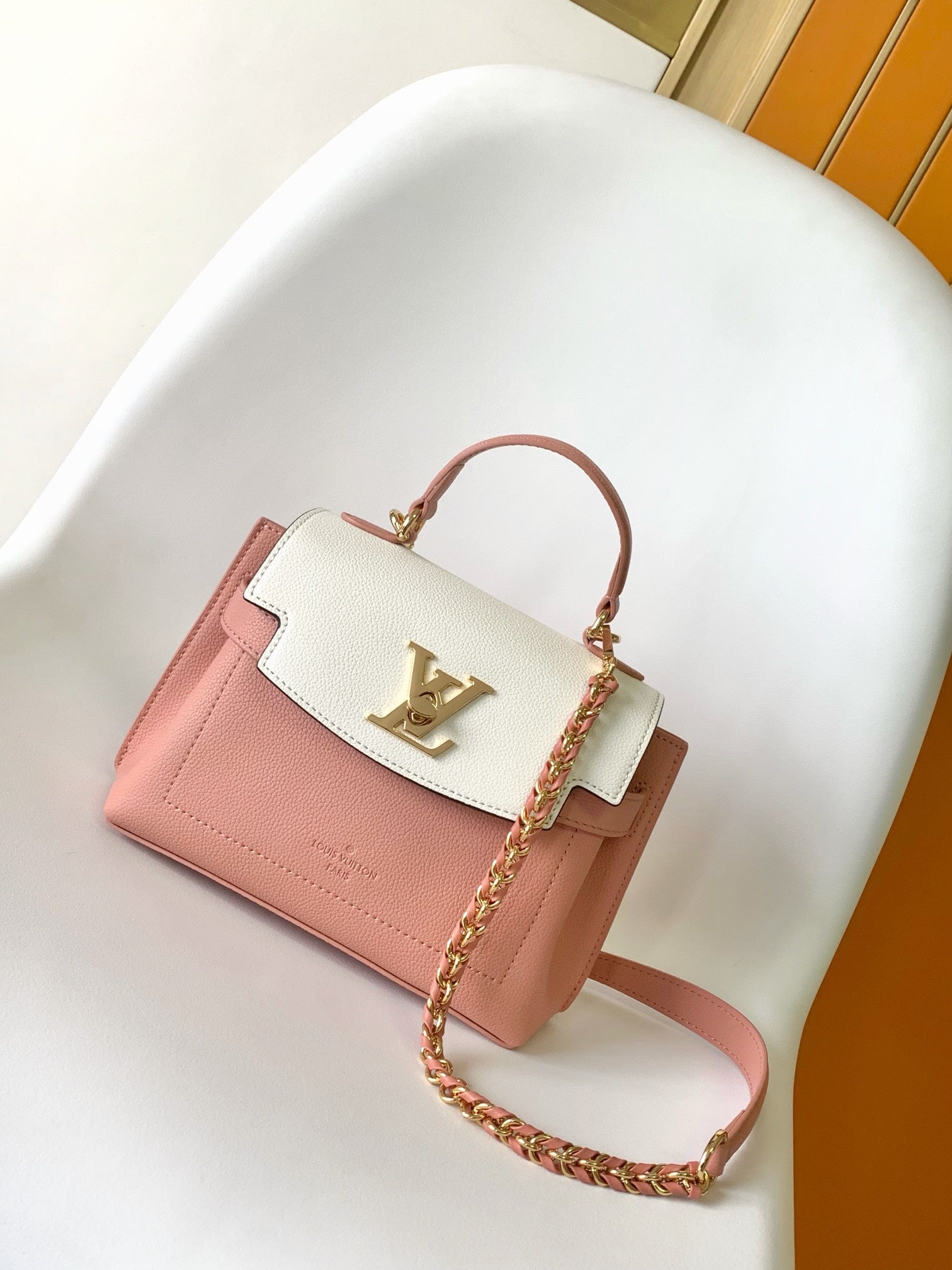 Louis Vuitton Two-Tone Pink and Cream Leather Top Handle Satchel Handbag