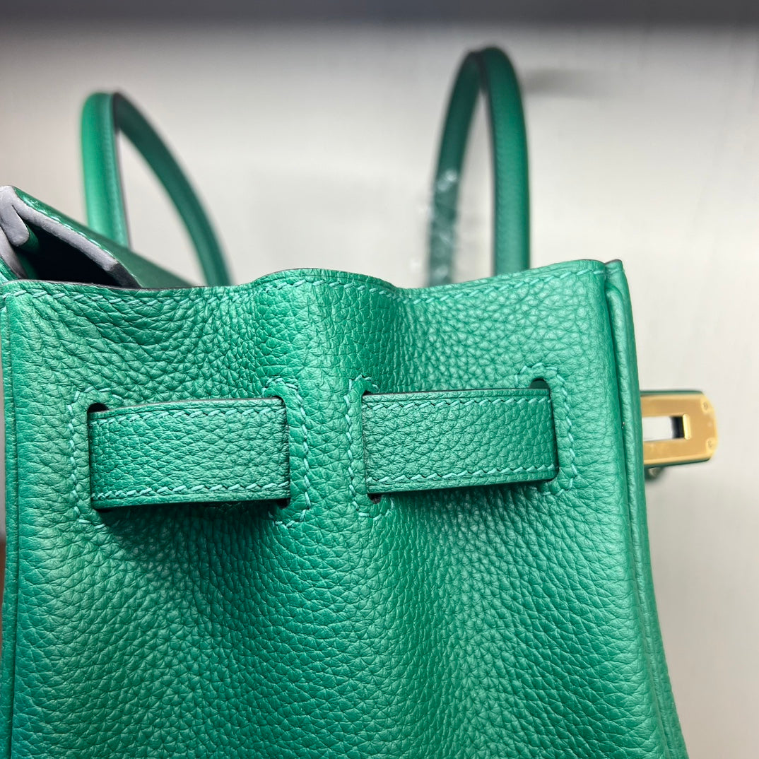 Emerald Green Textured Leather Top Handle Handbag - Elegant Birkin Style Tote