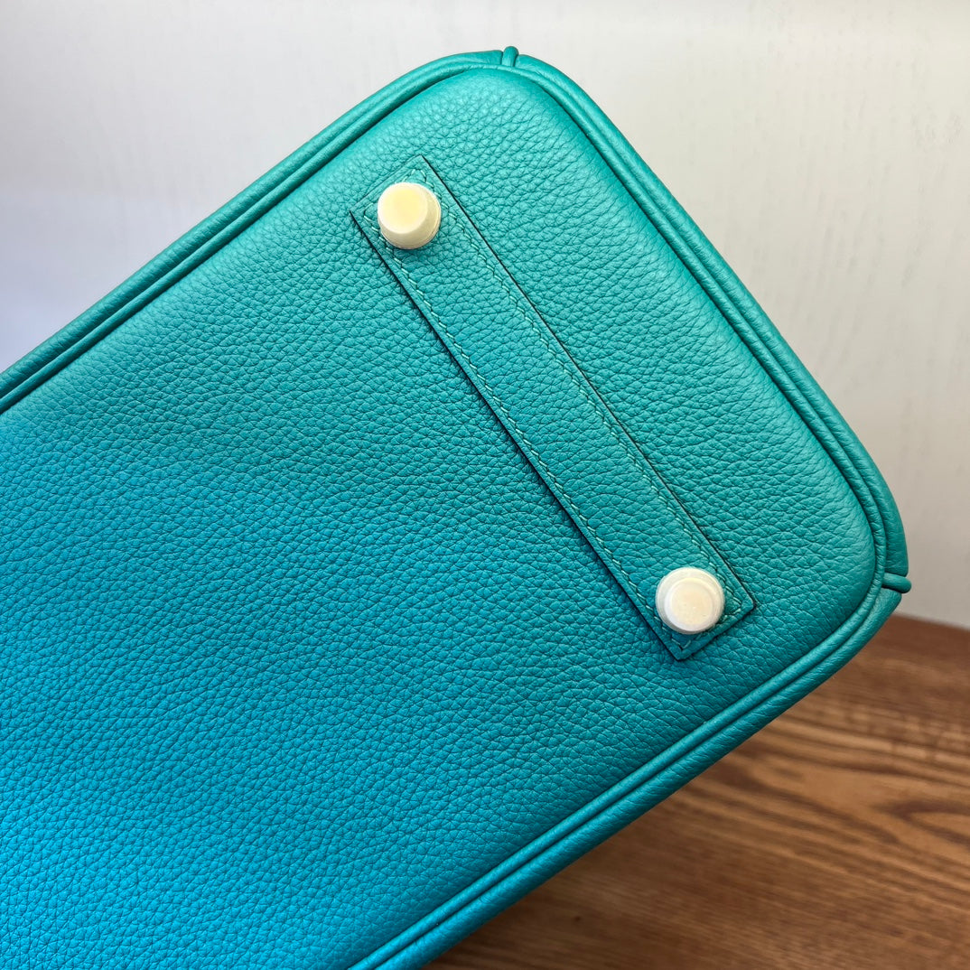 Teal Textured Leather Birkin-Style Handbag with Gold-Tone Hardware