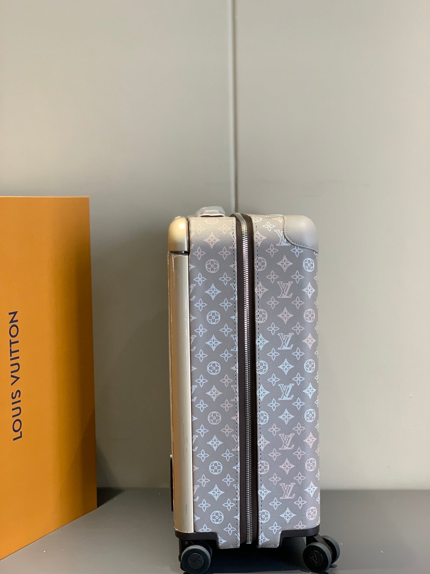 Luxury Monogram Print Carry-On Spinner Suitcase with Wide Handle