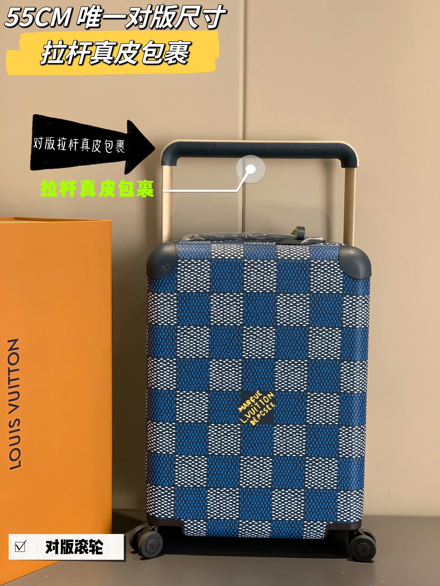 Blue Checkered Rolling Suitcase Hardside Carry-On Travel Bag