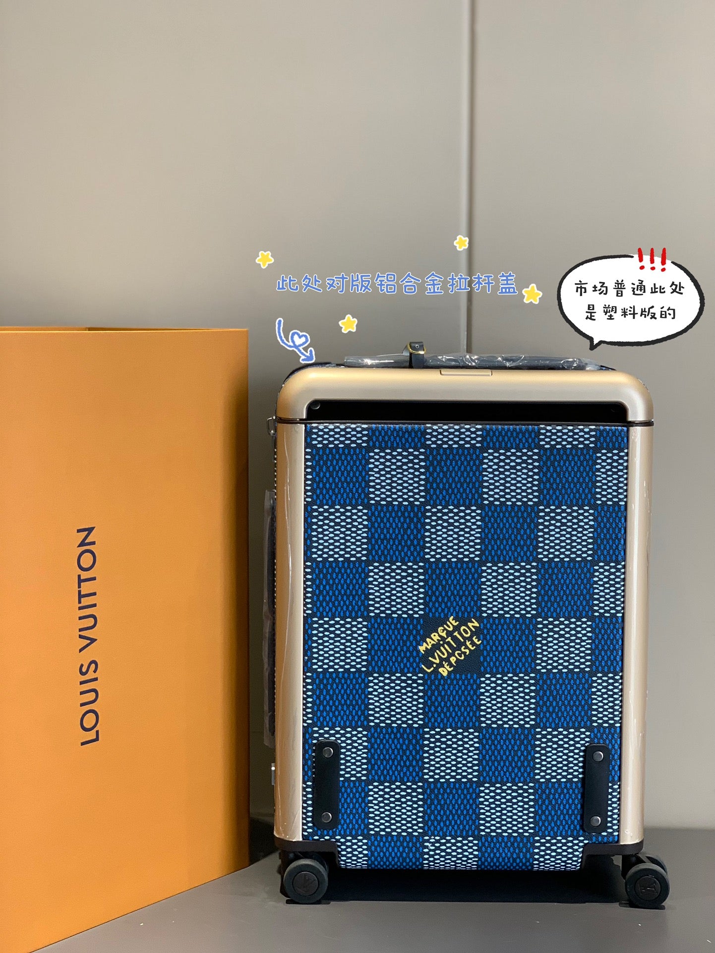 Blue Checkered Rolling Suitcase Hardside Carry-On Travel Bag
