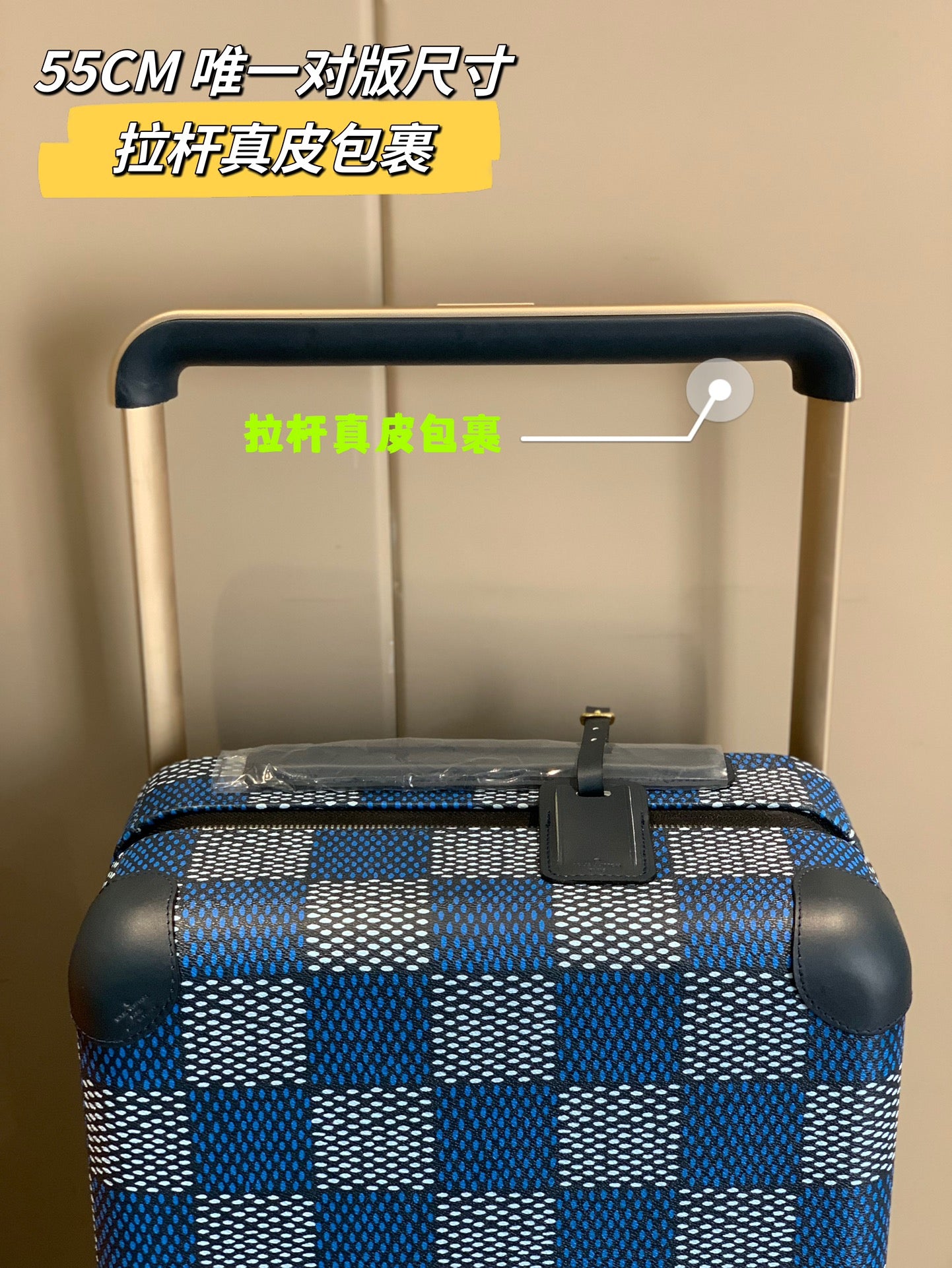 Blue Checkered Rolling Suitcase Hardside Carry-On Travel Bag