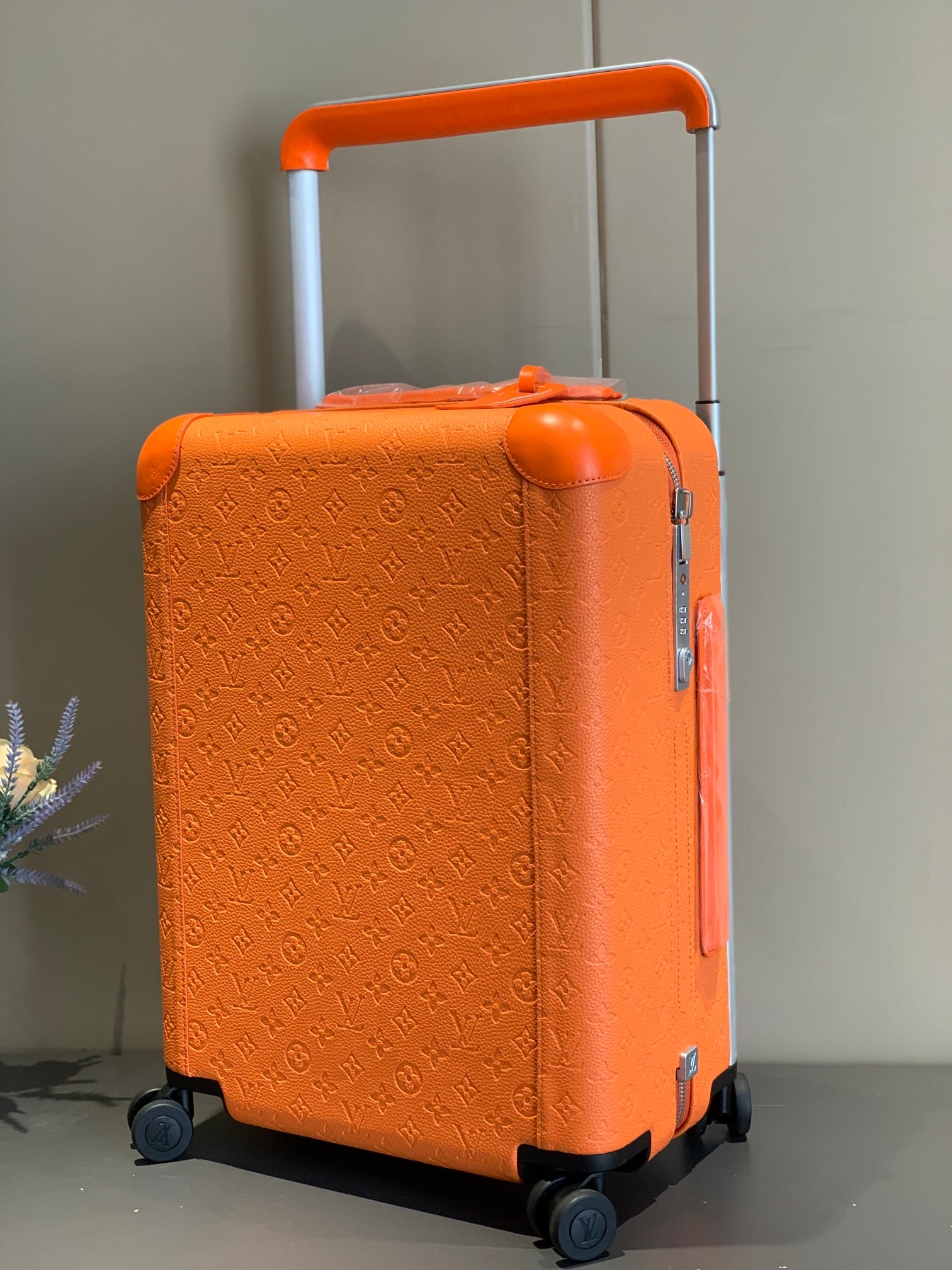 Modern Orange Carry-On Luggage with Wide Telescopic Handle