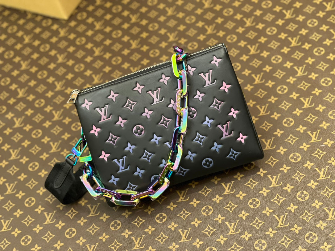 Louis Vuitton Black Quilted Leather Crossbody Bag with Iridescent Chain