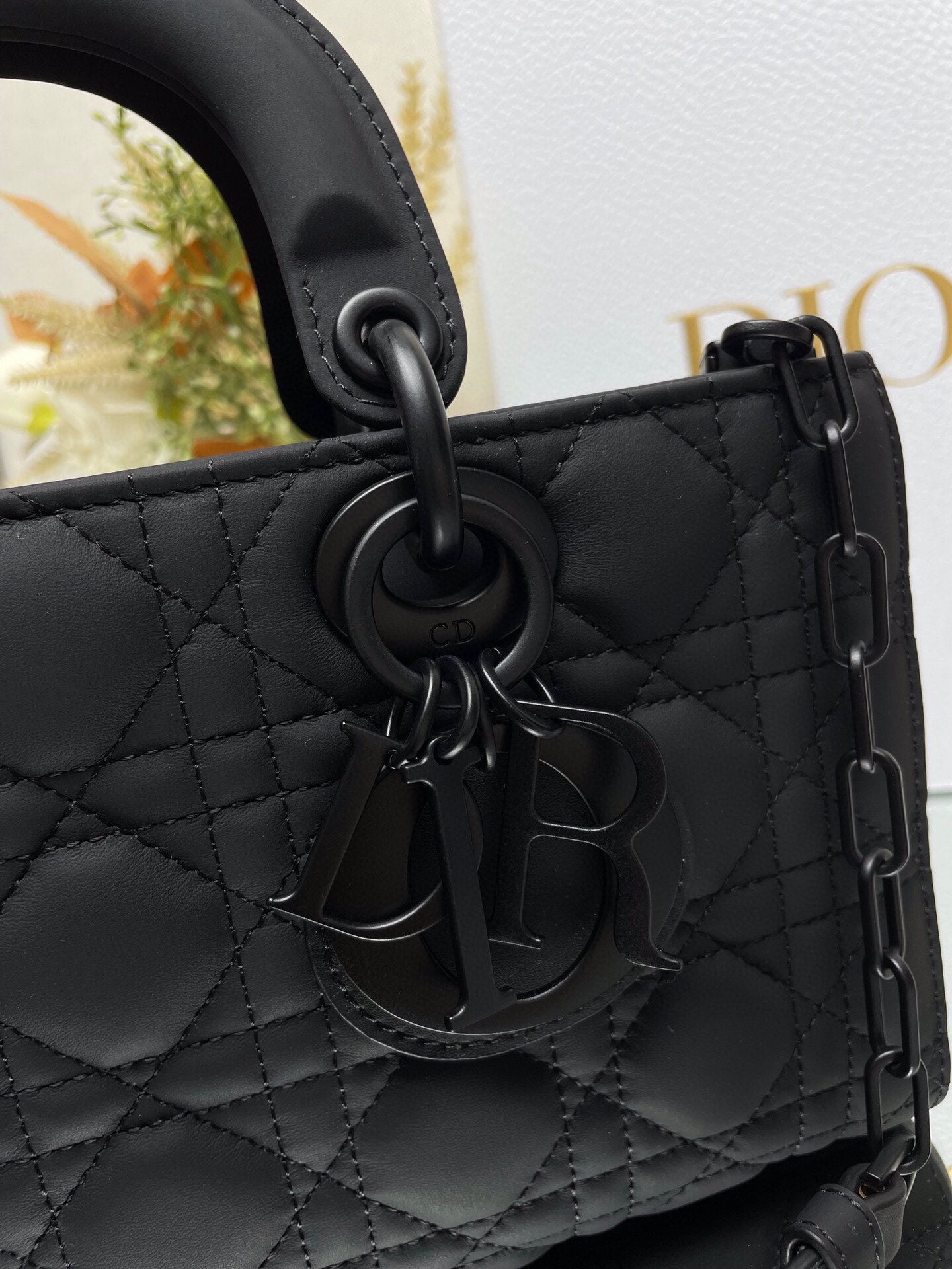 Dior Classic Matte Black Quilted Leather Top Handle Crossbody Bag