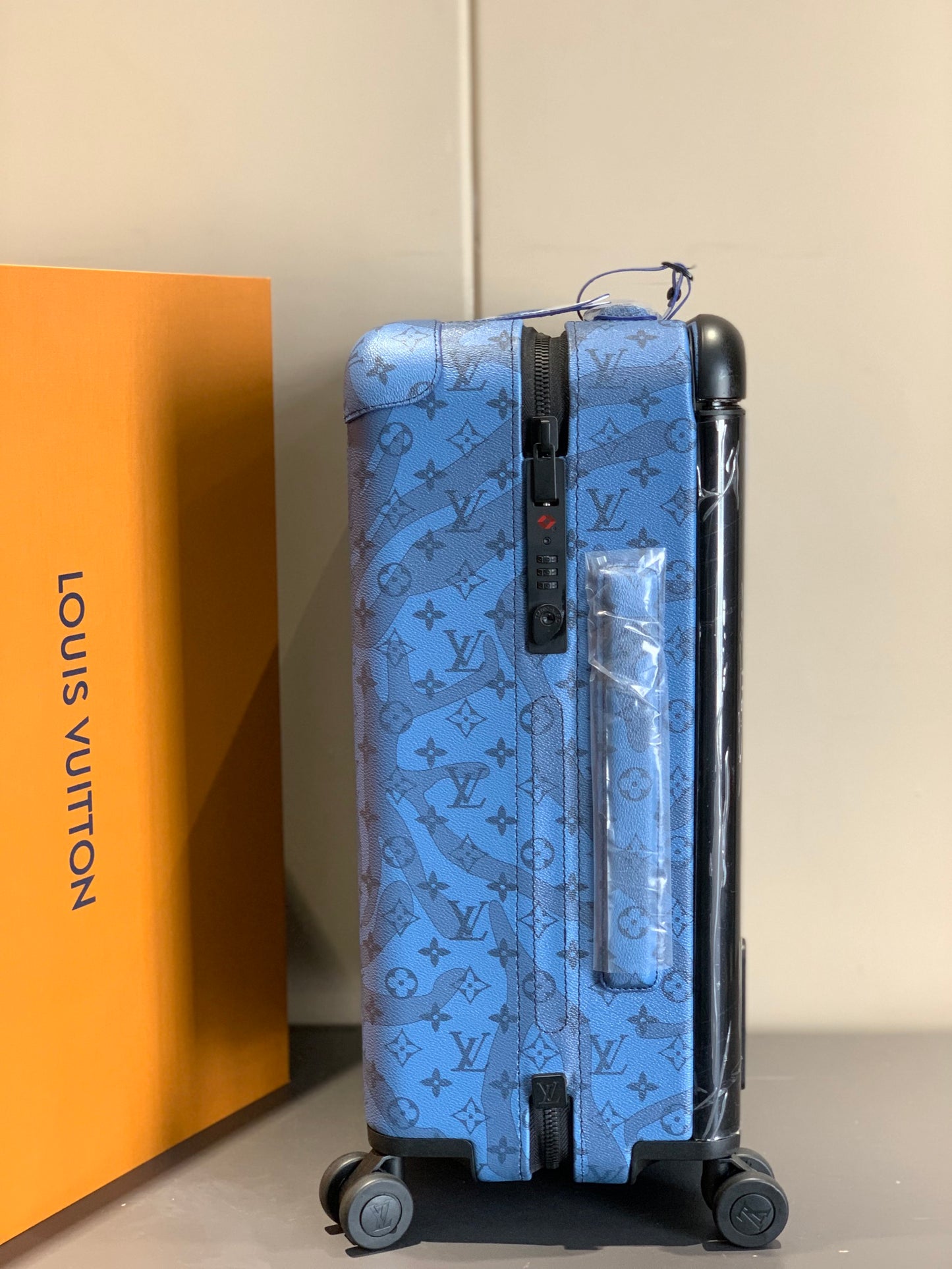 Blue Monogram Pattern Hardside Spinner Suitcase Rolling Luggage