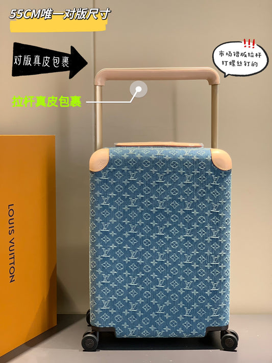 Luxury Blue Monogram Carry-On Suitcase with Spinner Wheels