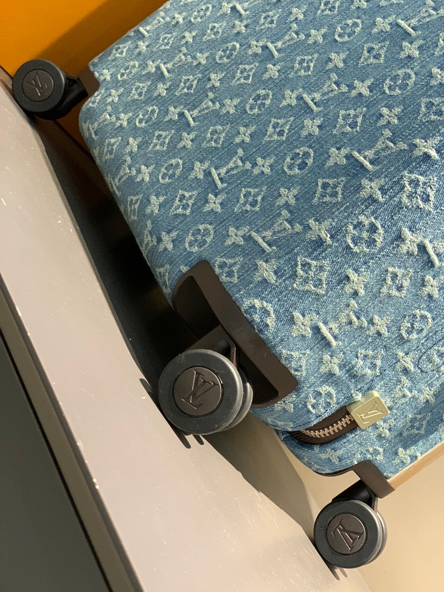 Luxury Blue Monogram Carry-On Suitcase with Spinner Wheels