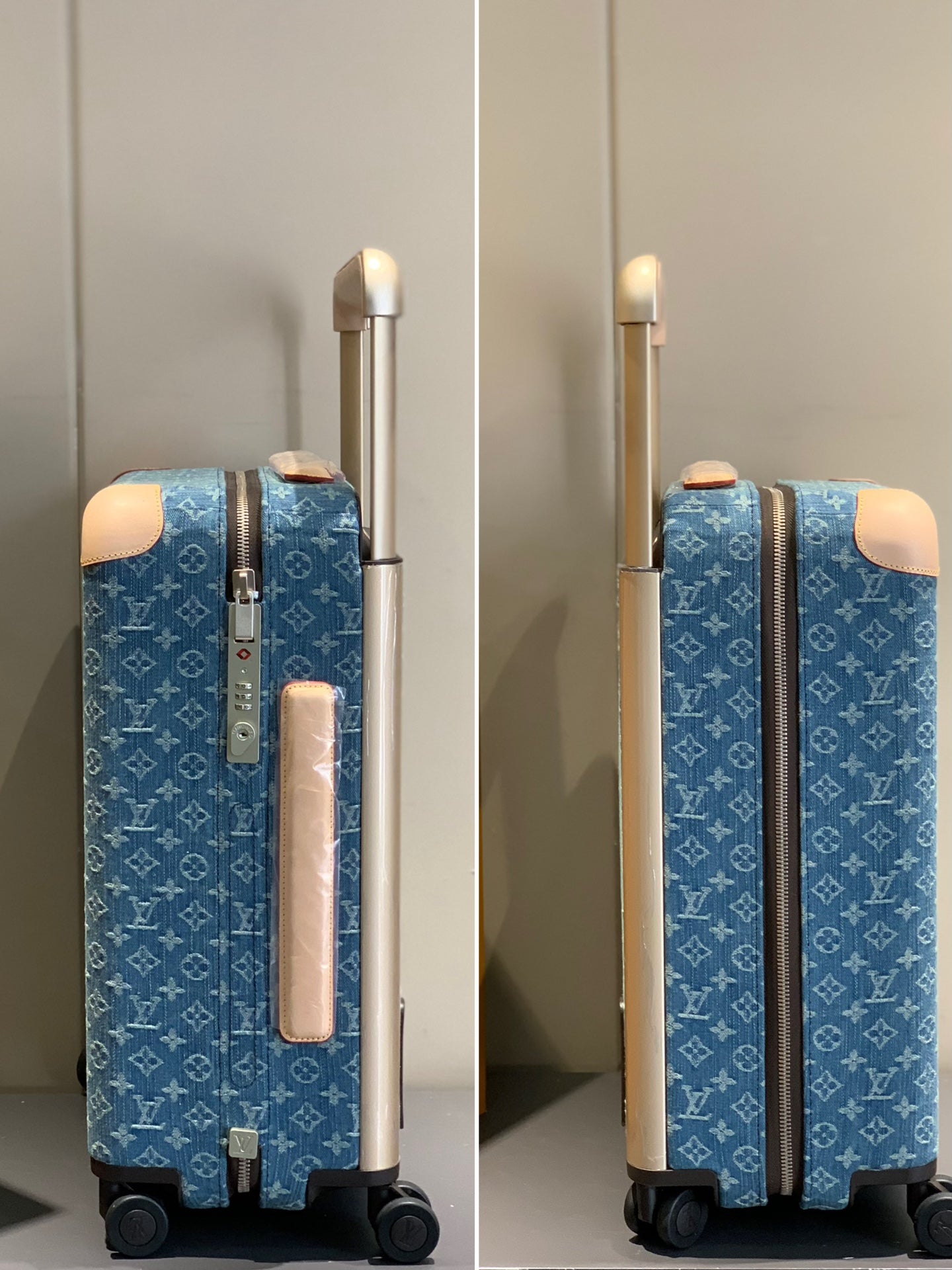 Luxury Blue Monogram Carry-On Suitcase with Spinner Wheels