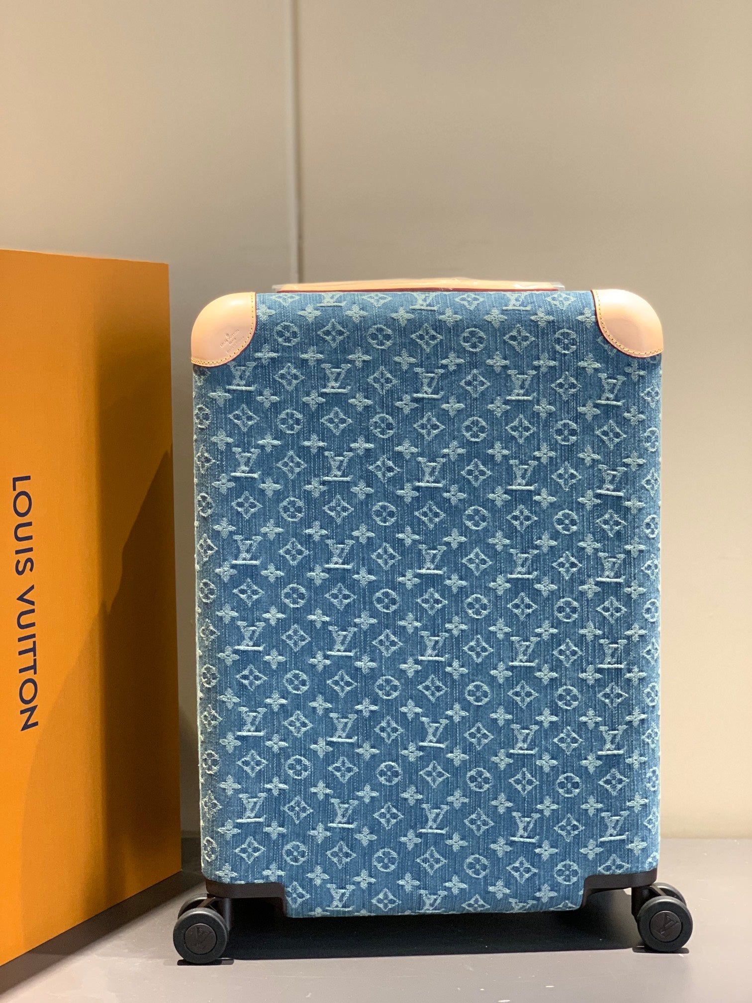 Luxury Blue Monogram Carry-On Suitcase with Spinner Wheels