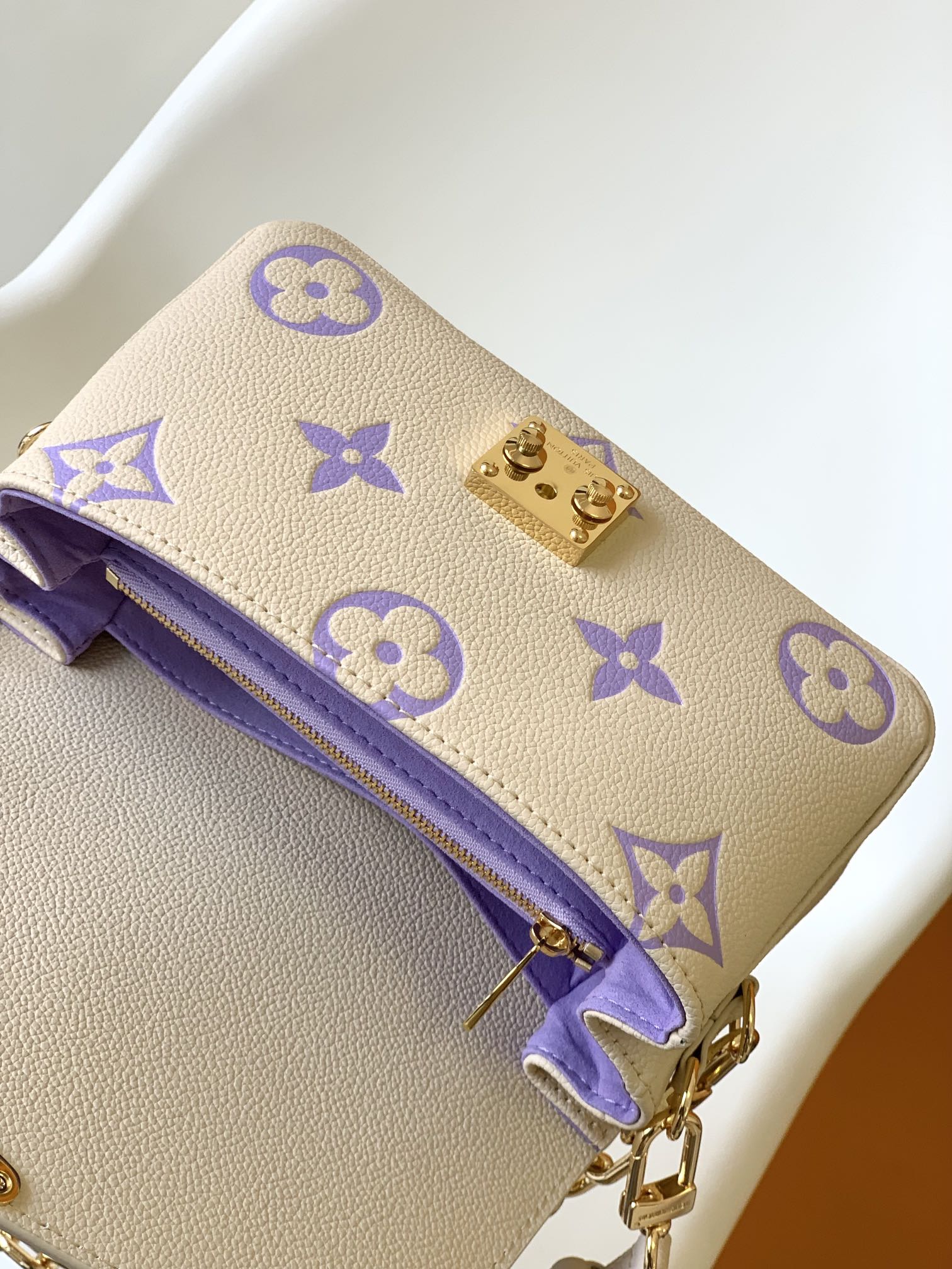 Louis Vuitton Lilac and Cream Monogram Embossed Leather Flap Crossbody Bag
