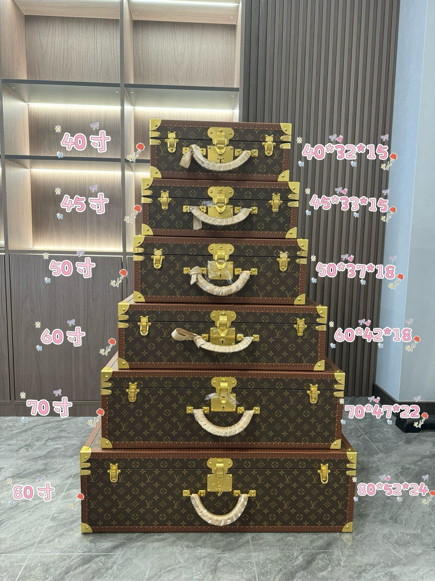 Vintage Monogram Hard Shell Suitcase Trunk Set for Travel
