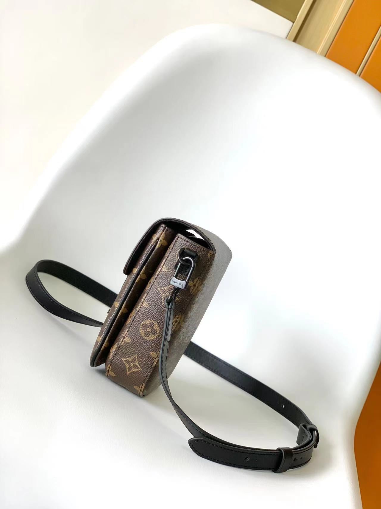 Louis Vuitton Brown Monogram Mini Crossbody Bag with Black Leather Shoulder Strap