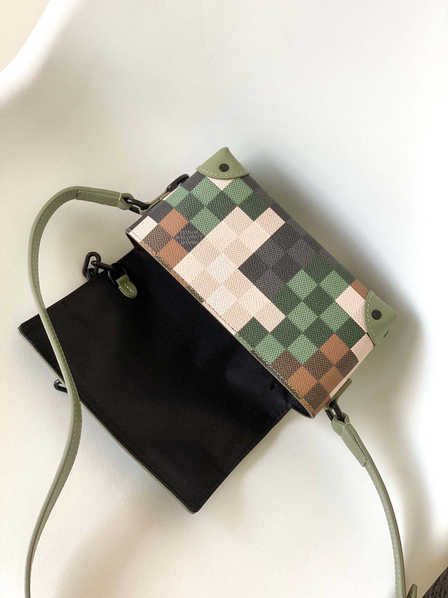 Louis Vuitton Pixelated Green Camo Mini Trunk Crossbody Bag with Chain