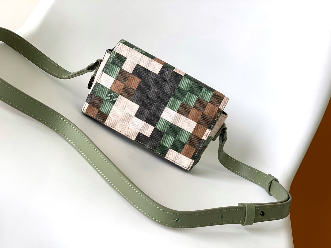 Louis Vuitton Pixelated Green Camo Mini Trunk Crossbody Bag with Chain
