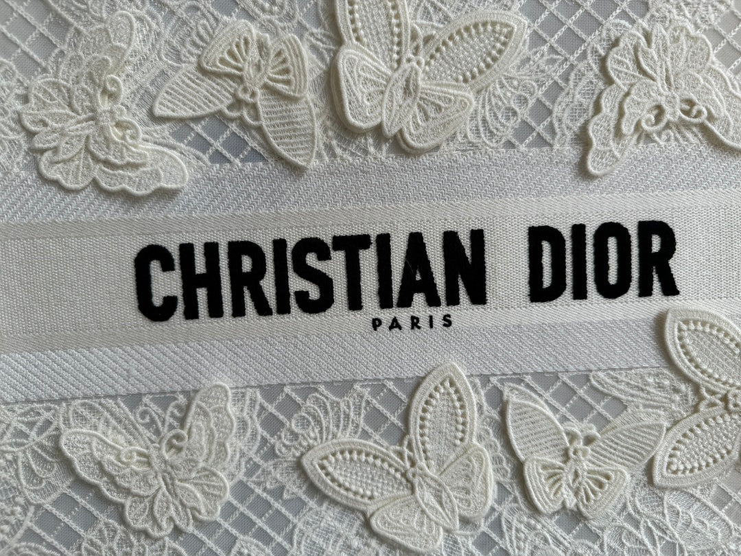 Christian Dior Book Tote Large White Butterfly Embroidery Canvas Bag