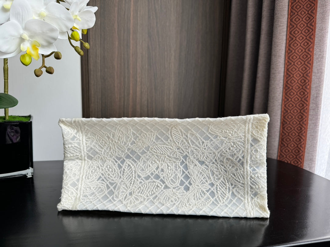 Christian Dior Medium Book Tote - White Butterfly Embroidery Canvas Bag