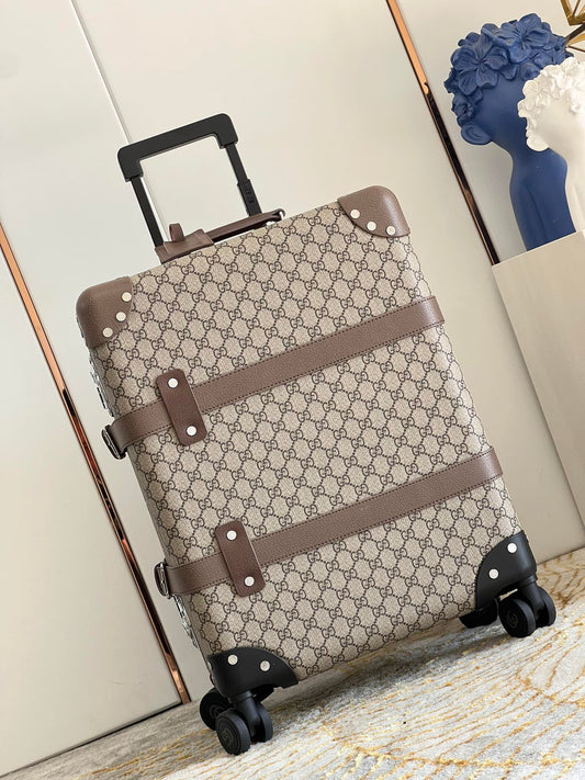 Vintage Brown Monogram Spinner Suitcase Retro Hard Shell Luggage