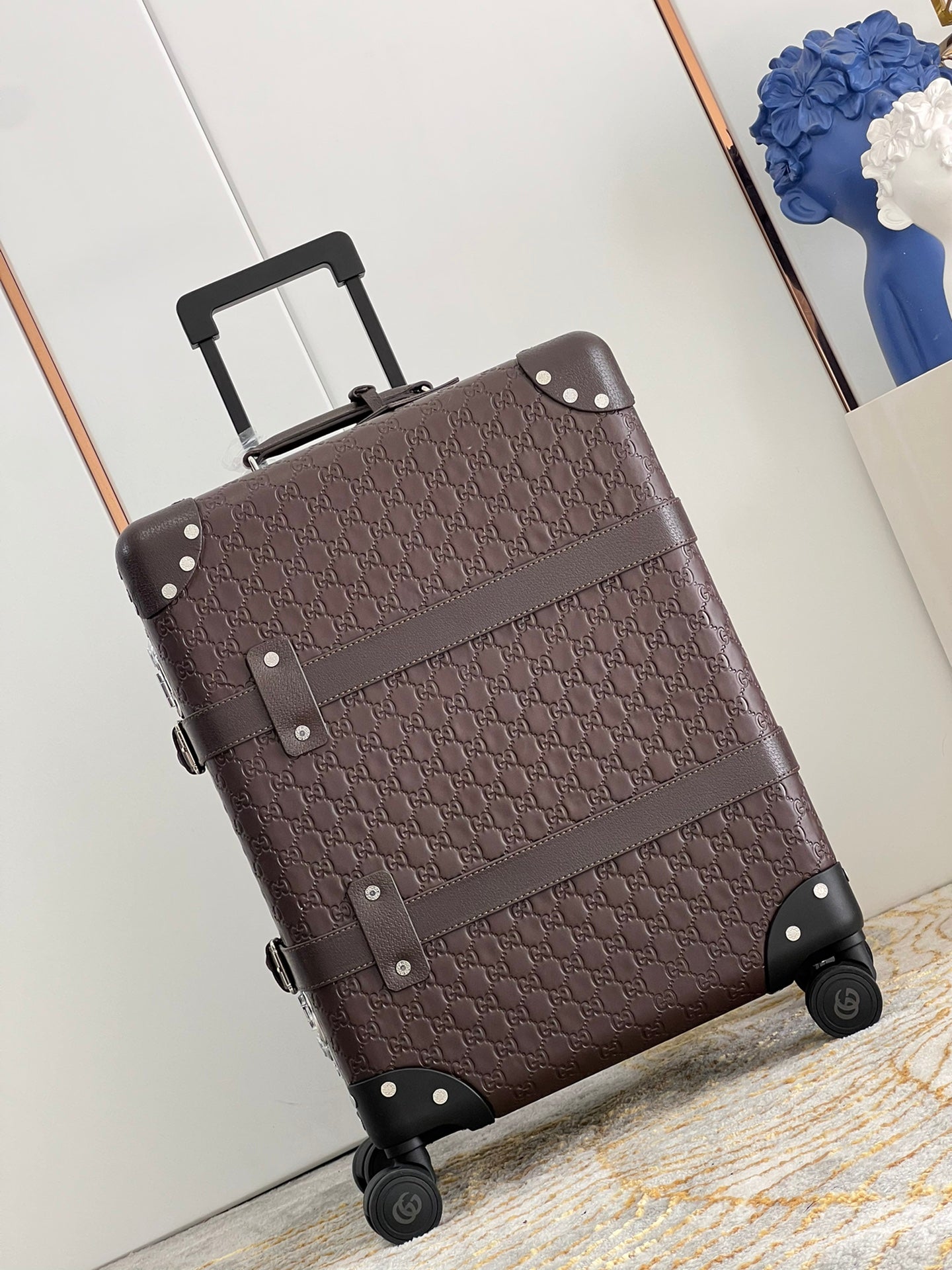 Vintage Style Brown Embossed Spinner Luggage Rolling Suitcase