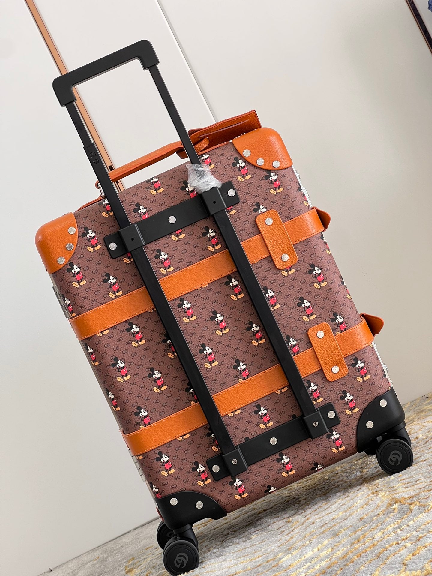 Vintage Brown Cartoon Mouse Printed Spinner Suitcase Travel Trunk