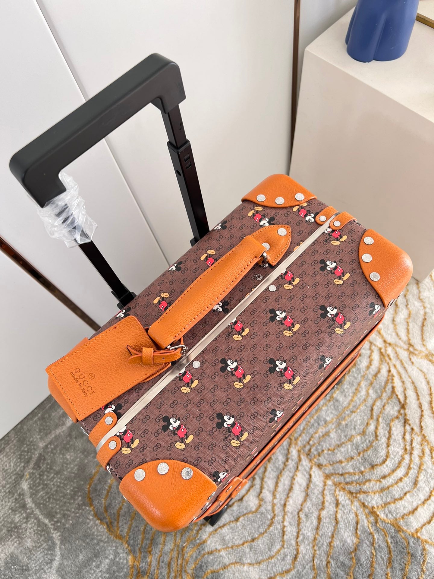 Vintage Brown Cartoon Mouse Printed Spinner Suitcase Travel Trunk