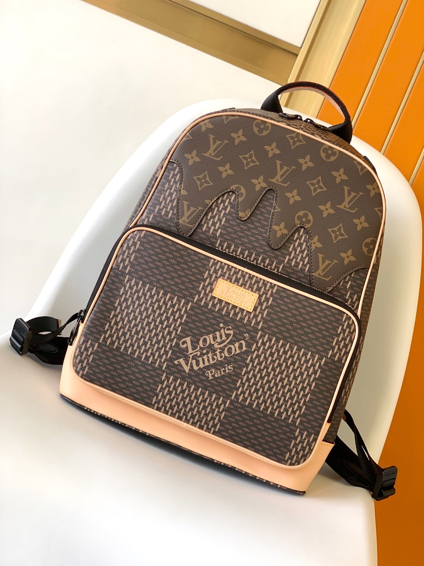 Louis Vuitton Luxury Brown Patchwork Monogram and Checkerboard Canvas Backpack