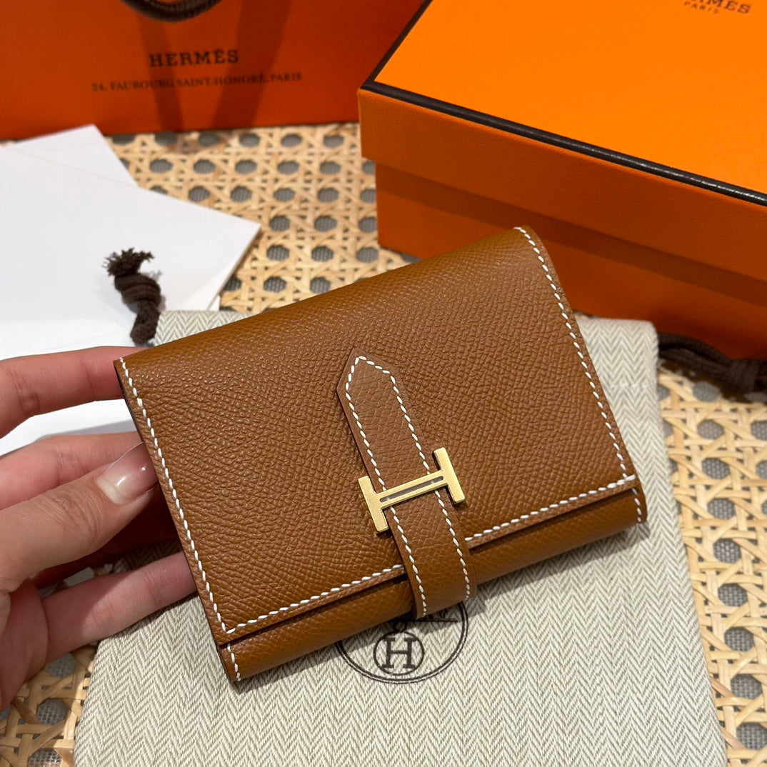 Hermès Béarn Compact Wallet - Gold Epsom Leather with Gold Hardware