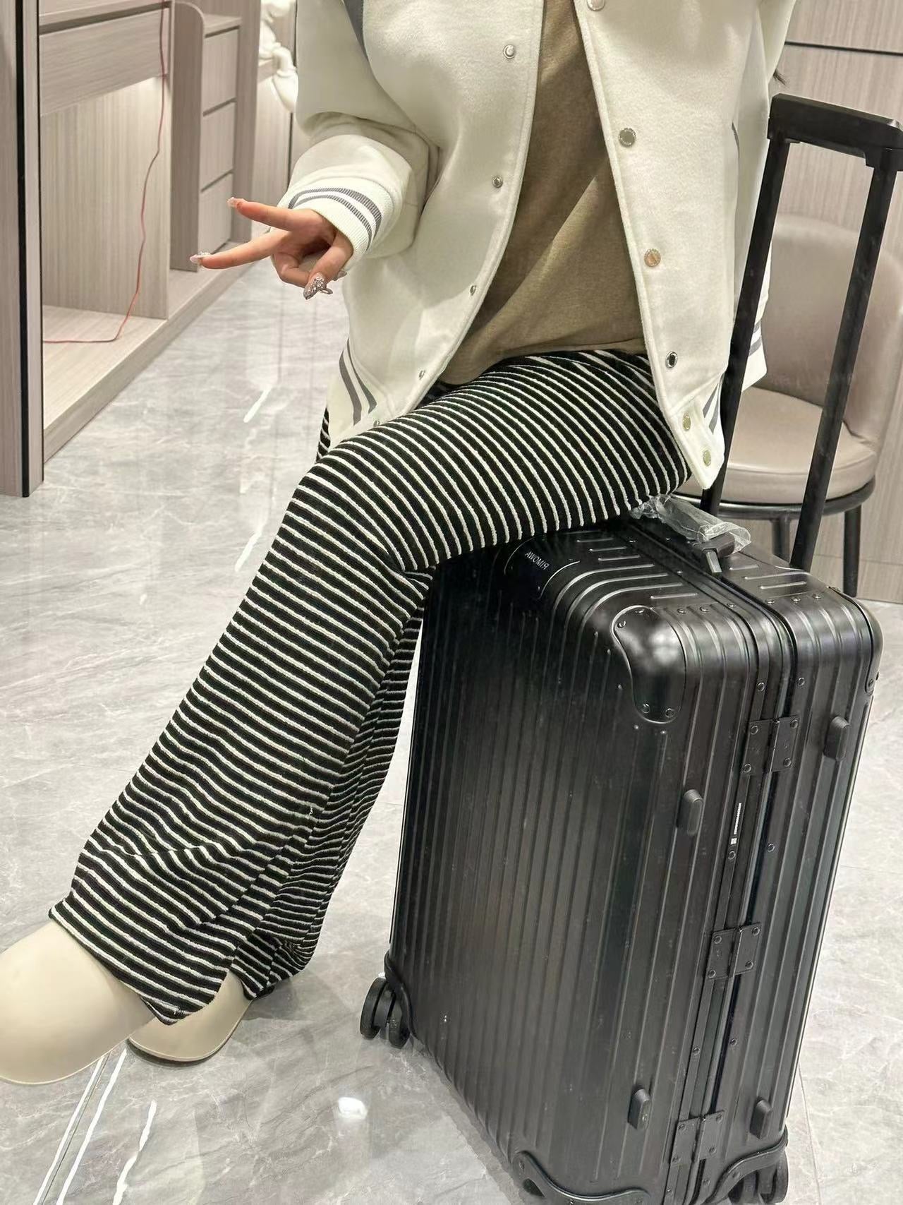 Casual Black and White Striped Wide Leg Pants for Women