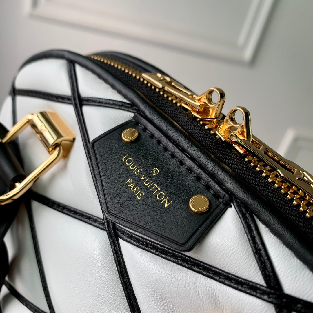 Louis Vuitton White and Black Quilted Dome Top Handle Crossbody Satchel Bag